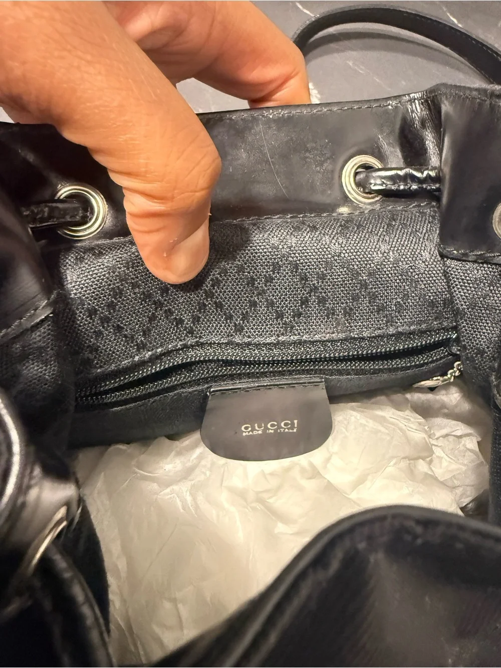 Mini Gucci Black Leather bamboo backpack with Drawstring